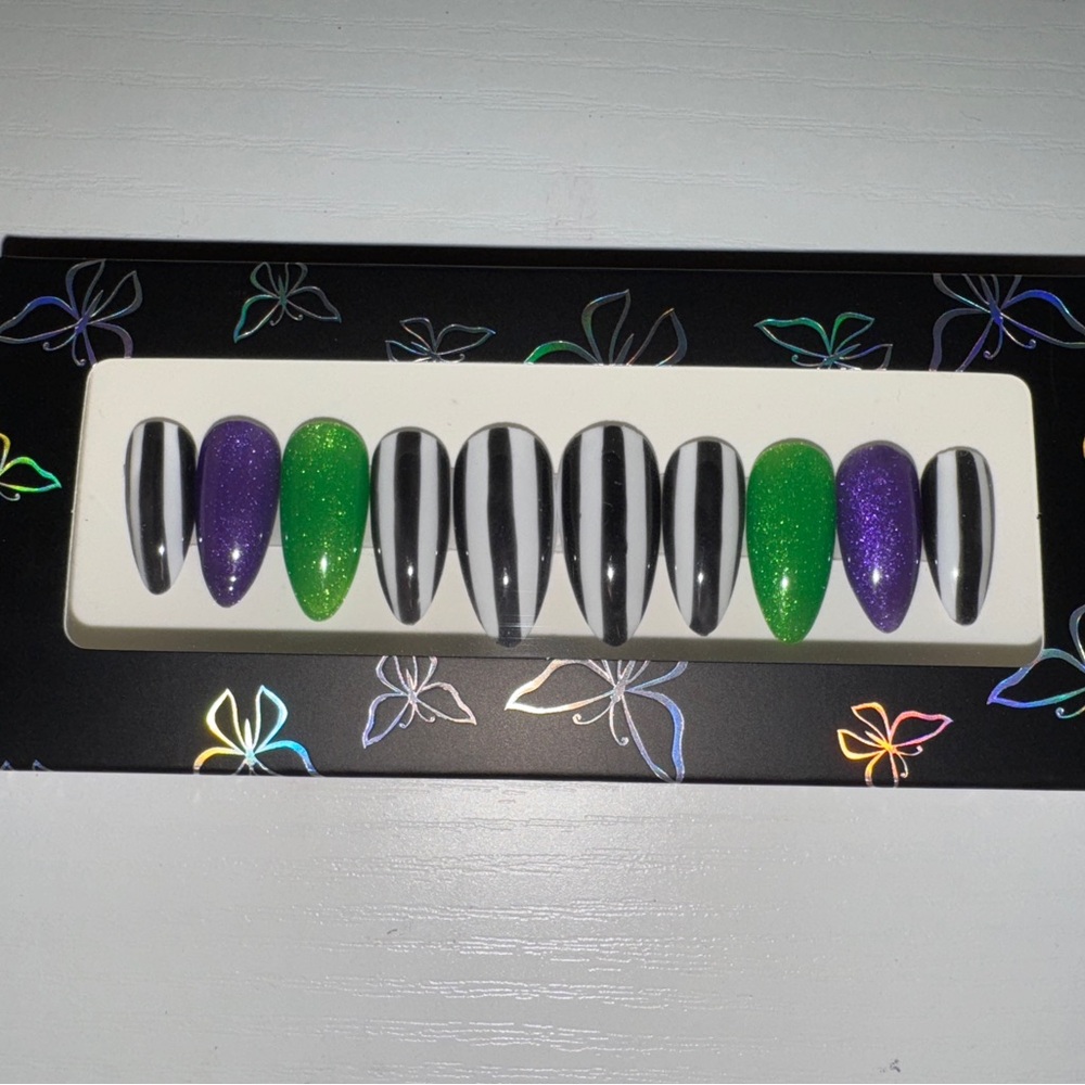 Green and Purple Glitter Press-On Nails
